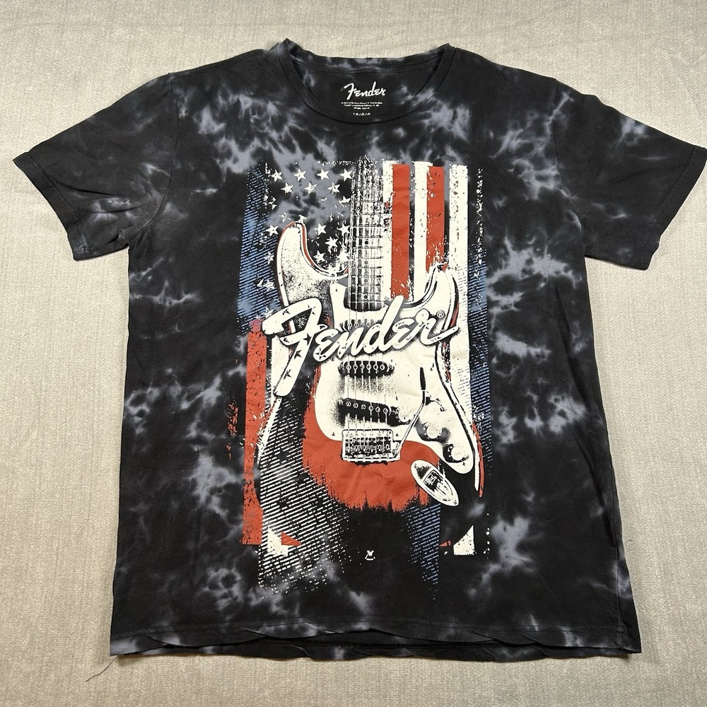 Fender Stratocaster American Flag Graphic Tie Dye Large T-Shirt